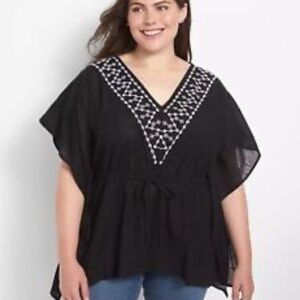 NWT Lane Bryant Womens Plus Size 14/16 Black classic Embroidered Blouse